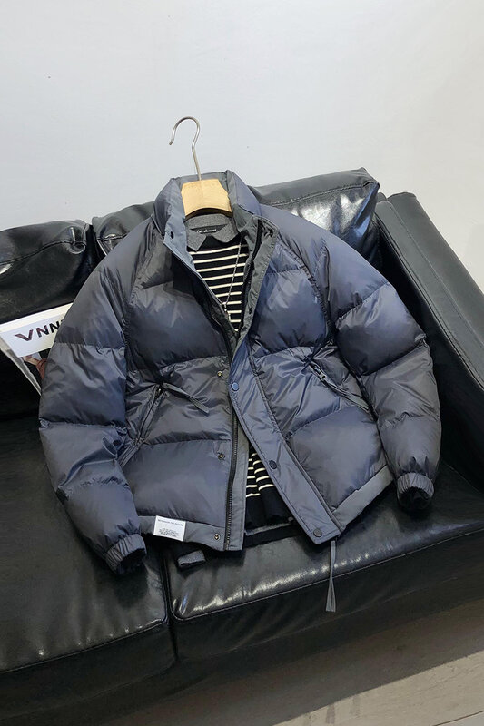 2023 남성 겨울 패션 단색 다운 재킷, 두껍고 따뜻한 캐주얼 오버코트, 남성 루즈 숏 화이트 덕 다운 코트, H526