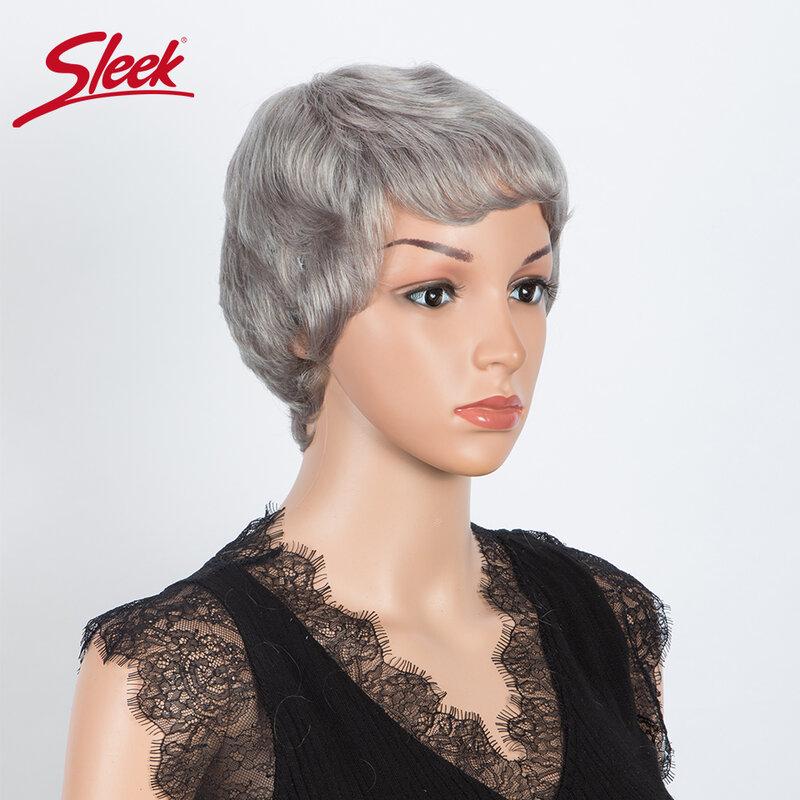 Sleek Grey Short Pixie Human Hair Bob Wigs Colore 51# Brazilian Remy Hair Black Nature Blond 613 Hair Wig With Bangs