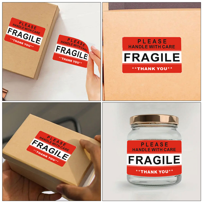 Adesivos Frágeis com Logotipo Frágil, Cuidado Etiquetas do Produto, Aviso Embalagem Vermelha, Envio, 20 Folhas