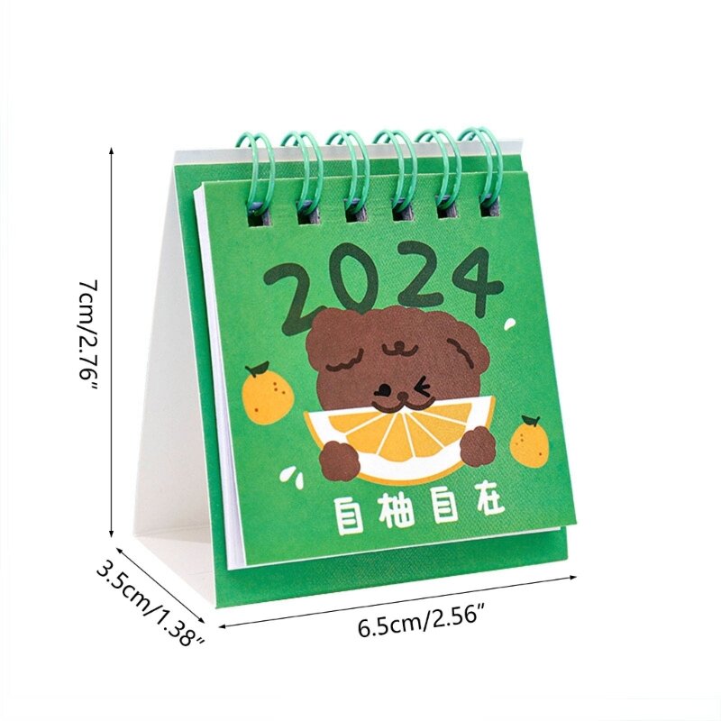 Mini calendario escritorio portátil dibujos animados, planificador mensual abatible pie escritorio 2024 para