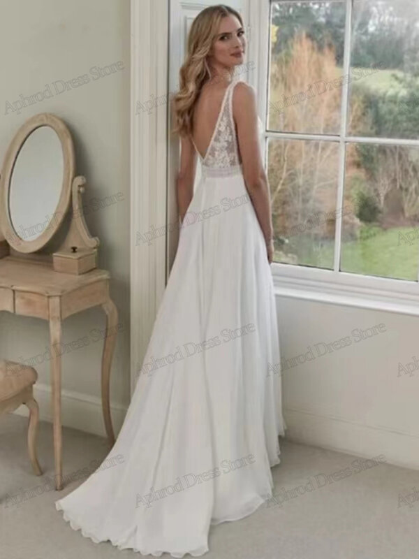 Eleganti abiti da sposa a-line abiti da sposa in Chiffon senza maniche abiti senza schienale per feste formali eleganti abiti da sposa 2024