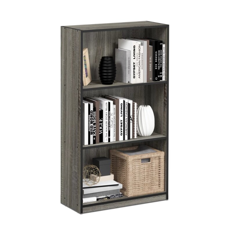 Basic 3-Tier Bookcase Storage Shelves, French Oak Grey/Black