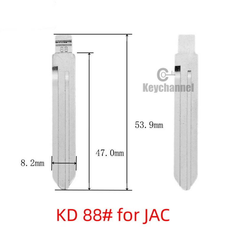 10 buah/lot kunci mobil Universal kosong 88 # KD Blade tanpa potongan logam suku cadang kepala kunci untuk JAC S3 S5 M3 pengganti alat tukang kunci pisau