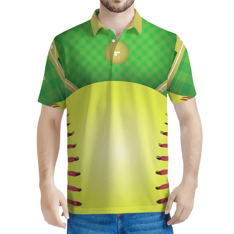 ใหม่เสื้อโปโลซอฟต์บอลลายกราฟิกสำหรับผู้ชายเสื้อยืดกระดุมกีฬาพิมพ์ลาย3D เสื้อลำลองแนวสตรีทเสื้อยืดแขนสั้นปกของเด็ก