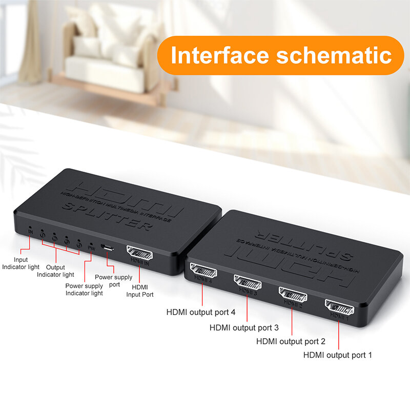 ตัวแยกสัญญาณที่เข้ากันได้กับ HDMI แบบ1 in 4สายเคเบิลอะแดปเตอร์ HDMI อุปกรณ์สลับสัญญาณวิดีโอ4K ฮับขนาด1x4สำหรับ PS4แล็ปท็อปมอนิเตอร์ทีวีกล่องโปรเจคเตอร์