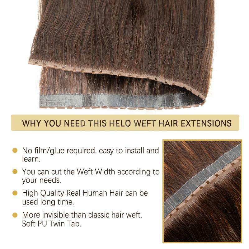 Pita Pu datar lubang tidak terlihat rambut manusia tab ganda 25cm pita panjang kain PU rambut manusia asli tanpa lem aplikasi Microlink 40-50g