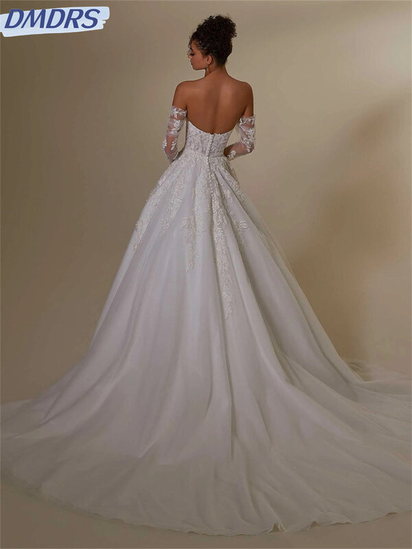 Elegante Applikation Boho Brautkleid anmutige Tüll Brautkleid anmutige schulter freie Braut Robe Vestidos de Novia