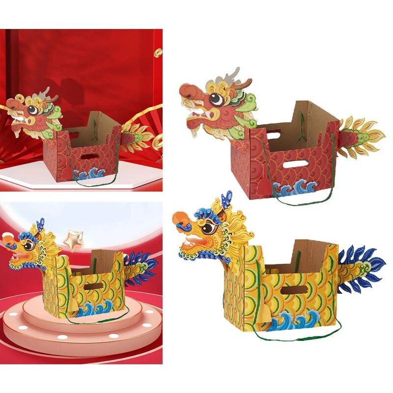 Papel chinês Dragão Barco Prop, 3D DIY Set, Decoração de Ano Novo, Brinquedos para Festa, Festival do Meio Outono