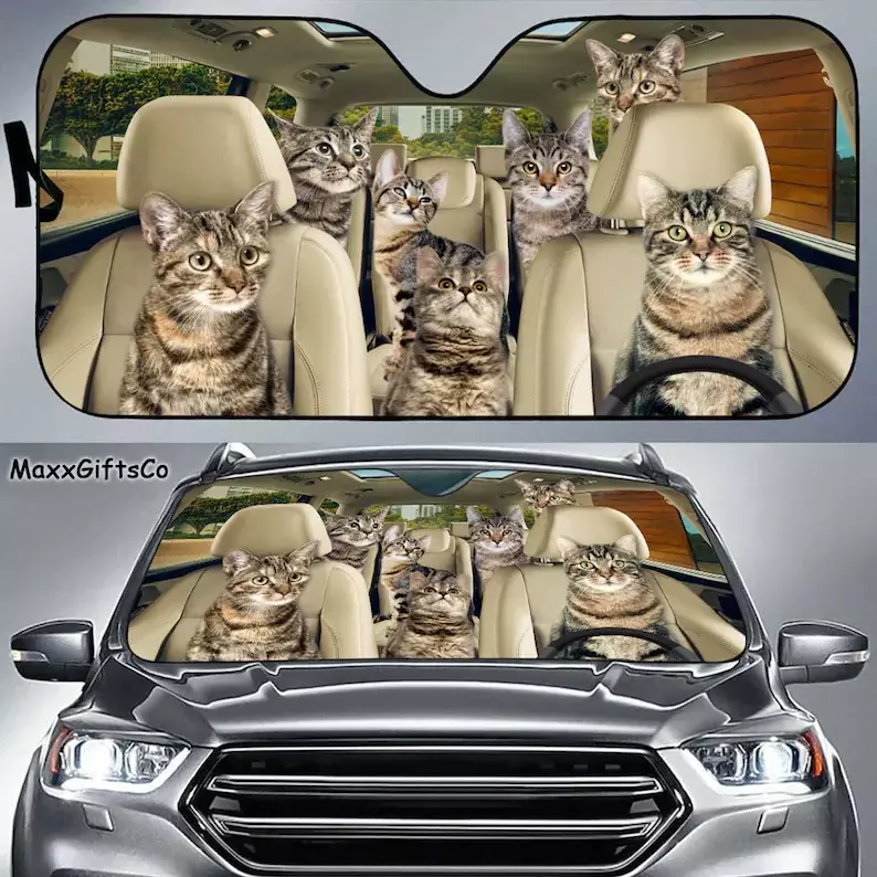 European Shorthair Car Sun Shade, Cats Windshield, Cats Family Sunshade, Cat Car Accessories, Car Decoration, Gift For Dad, Mom