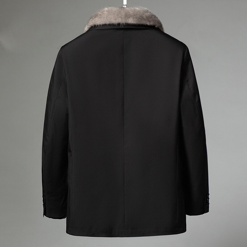 男性用の本物の毛皮の裏地付きコート,取り外し可能なミンクの毛皮の裏地,カジュアルな黒のジャケット,男性用のラペルパーカー,紳士服
