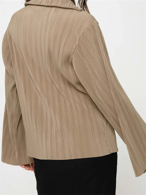 Chronstyle Vrouwen Button Down Shirts Casual Effen Kleur Geplooide V-Hals Blouse Lange Mouw Losse Tops Vest Voor Streetwear 2024