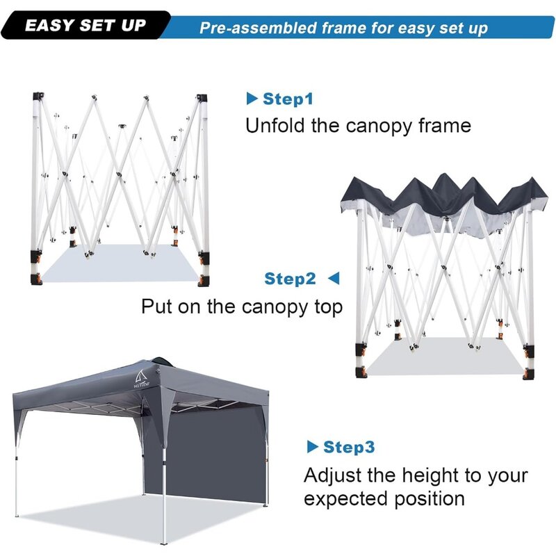 Namiot z baldachimem 10x10 z boczną ścianą, wodoodporny, UPF 50+ komercyjny natychmiastowy namiot do altanki na świeżym powietrzu na imprezy plaża Camping