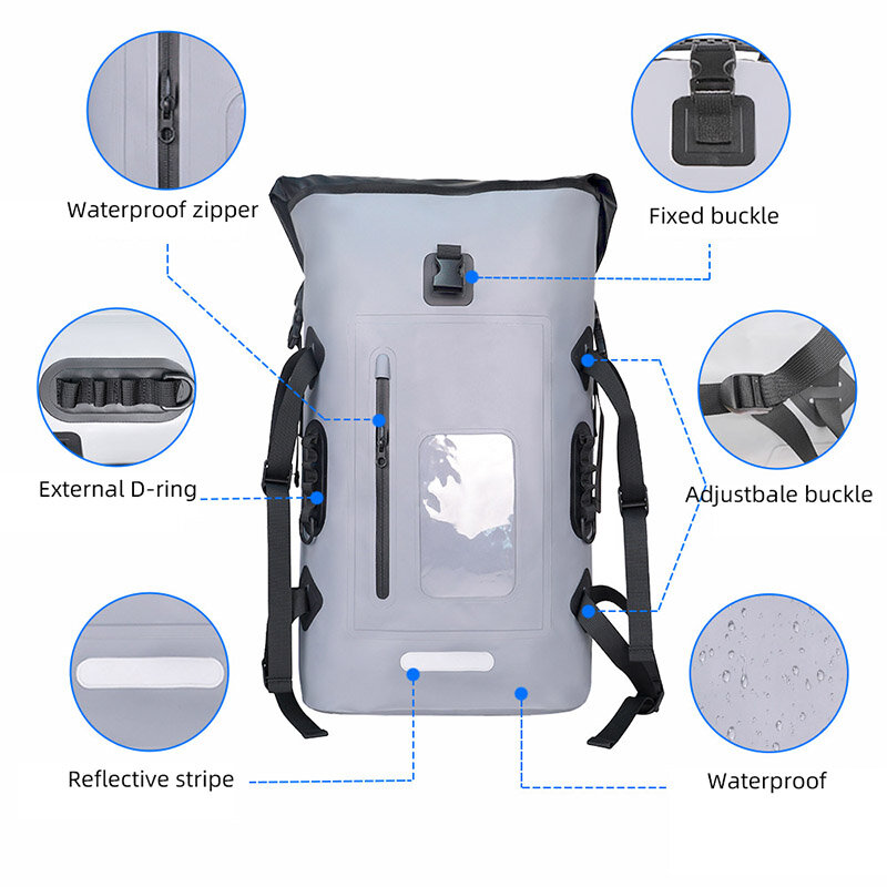 Рюкзаки для плавания 32L Водонепроницаемая сухая сумка, пляжный рюкзак для рафтинга, серфинга, дайвинга, сумки большой емкости для влажного и сухого погружения XM270