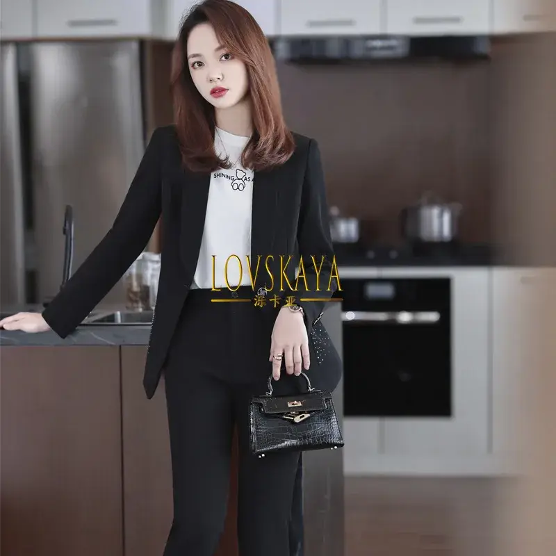Conjunto de terno profissional elegante feminino, temperamento pendular, azul, versão coreana, elegante, outono e inverno