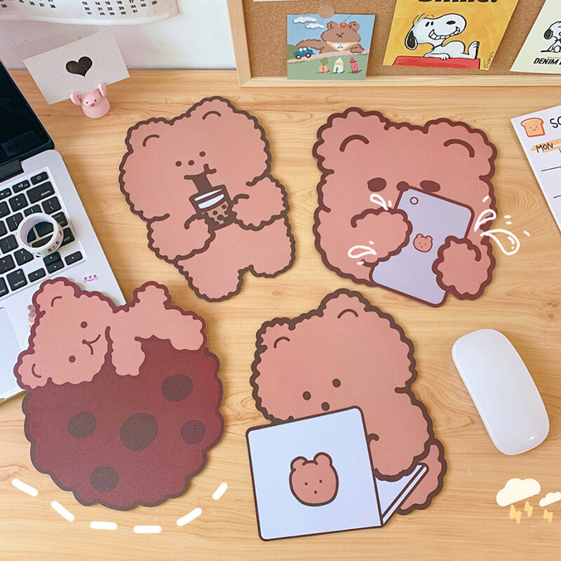Cute Bear Student Notebook Rubber Pad Keyboard Protection Pad Cartoon Mouse Pad Chocolate Office Desktop Non-slip Mouse Pad