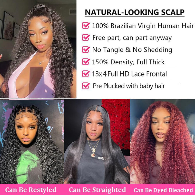 13x4 Water Wave HD Lace Front Human Hair Wigs for Black Women Pre Plucked 180 Density Transparent Lace Frontal Wigs