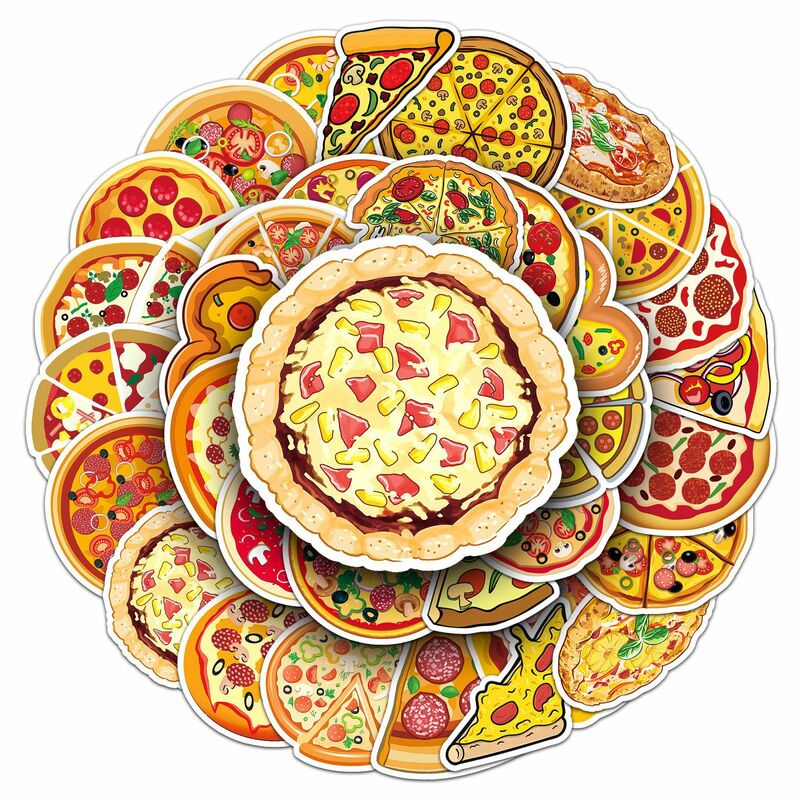 50 buah lezat seri Pizza stiker grafiti cocok untuk helm Laptop Dekorasi Desktop DIY stiker mainan grosir