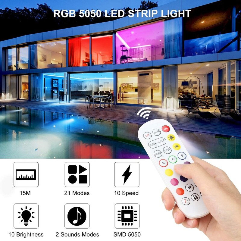 방 색상 RGB LED 스트립 조명 풀 세트, TV 백라이트, luces LED 침실 장식, 5V USB LED 테이프, 3 키, 24 키, 44 키, 1m-30m