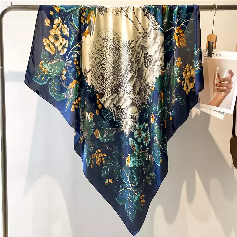 Pañuelo de seda para mujer, pañuelo cuadrado con estampado de verano, Foulard, Echarpe, nuevo diseño