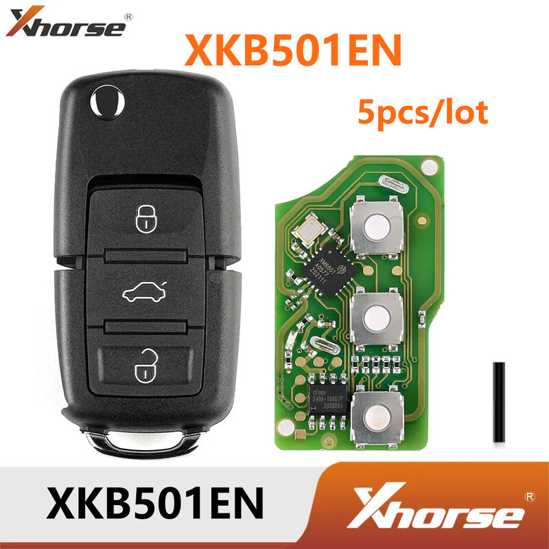 XHorse XKB501EN-Clé à distance filaire, 3 boutons, type Volkswagen B5, 5 pièces/lot
