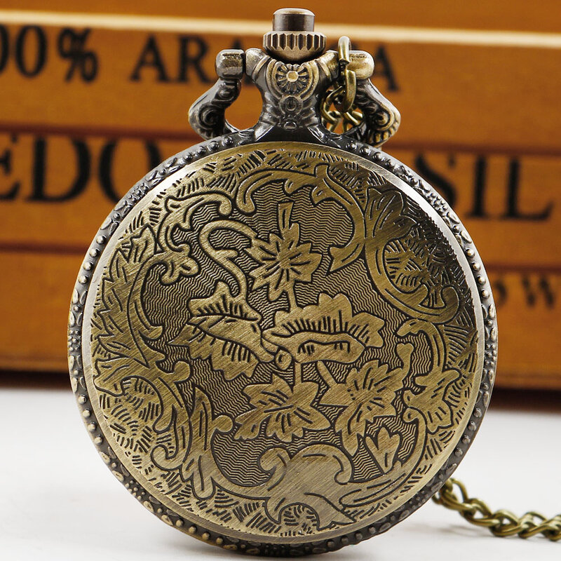 Orologio da tasca in bronzo piccolo al quarzo catena sottile classico bianco numeri arabi piccolo quadrante regali per orologio pendente ragazza ragazzo