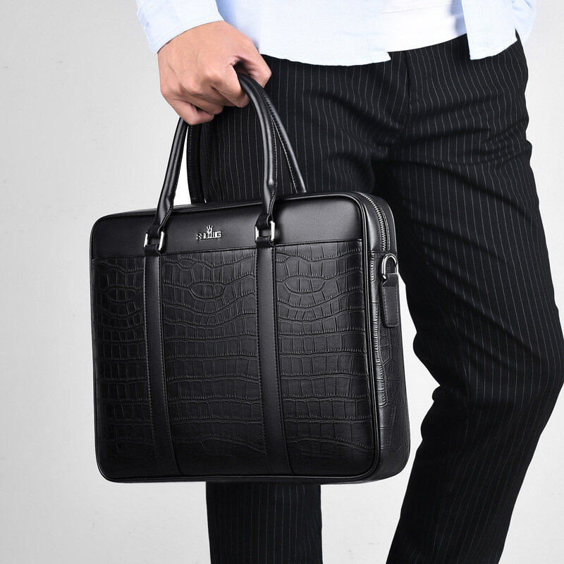 Oyixinger-maletín de negocios a la moda para hombre, bolso de mano de cuero con patrón de cocodrilo para ordenador portátil de 14 pulgadas, bolsos de hombro informales