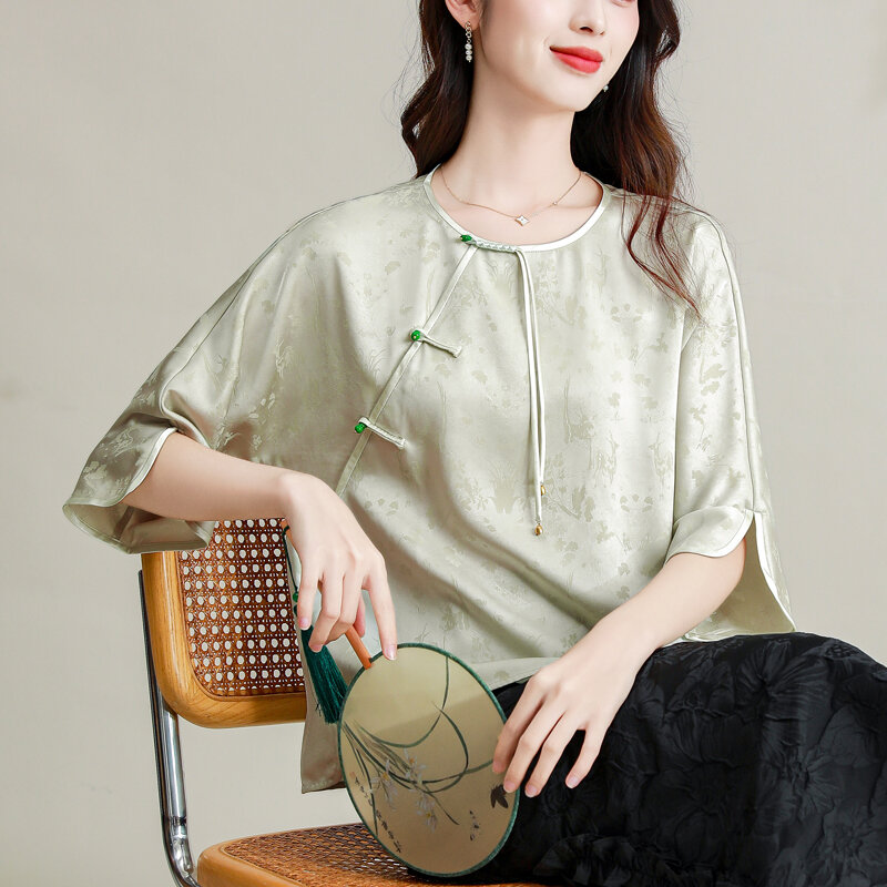 YCMYUNYAN-camisas de satén para mujer, blusas Vintage holgadas de estilo chino con flores, ropa de moda para primavera y verano