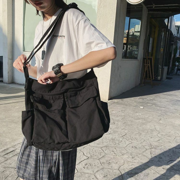 Sacos monocromáticos do mensageiro da escola para mulheres, bolsa de ombro, bolsa do desenhador, grande capacidade, ocasional, lona, fêmea, senhoras