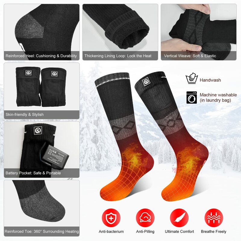 Chaussettes électriques pour hommes et femmes, camping, randonnée, moto, ski, chaud, hiver