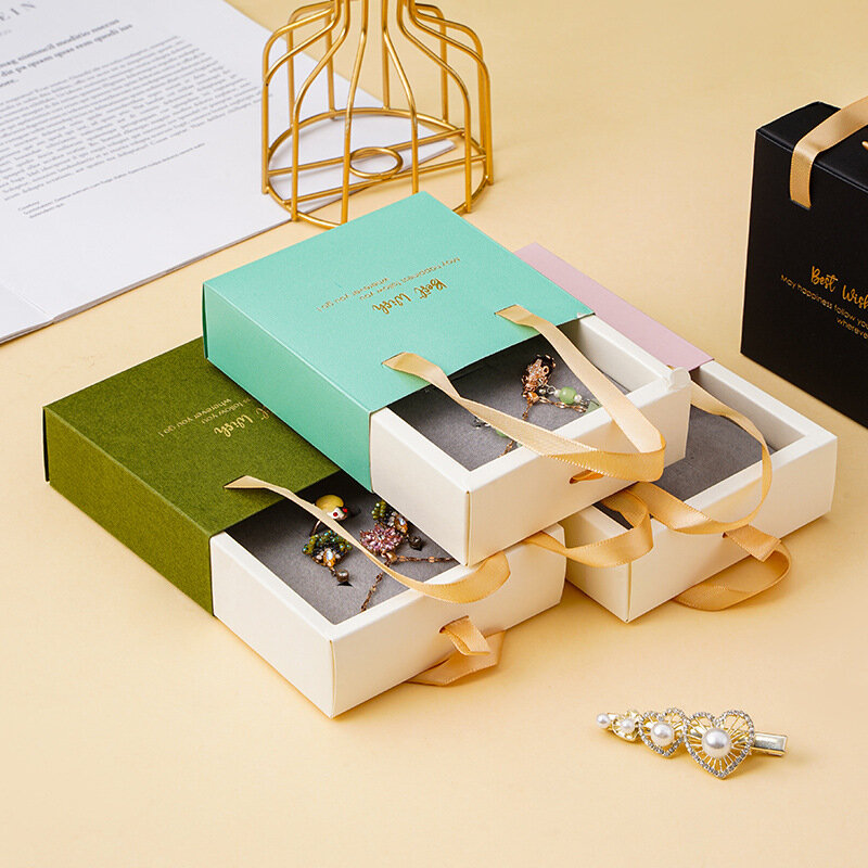 Anelli di alta qualità orecchini collana cassetto confezione regalo colore caramella addensare Set di gioielli in carta spugna scatole di imballaggio supporto per esposizione