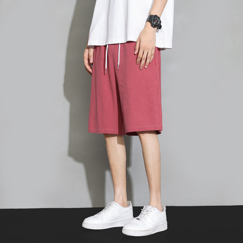 Summer New Chinese Style Beach Comfortable Short Solid Color Mens Cotton Linen Causal Short
