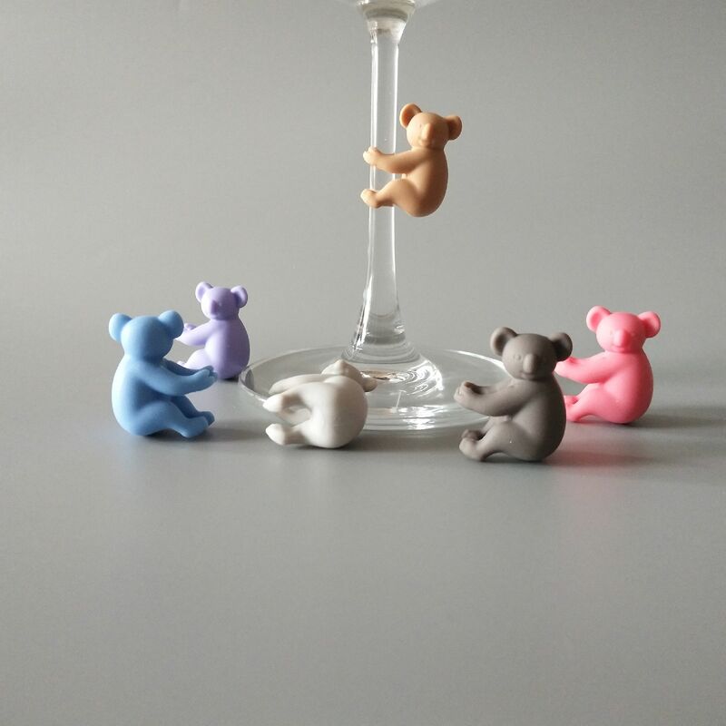 Reutilizável Koala Forma Silicone Wine Glass, Charme Markers, Conjunto de 6pcs