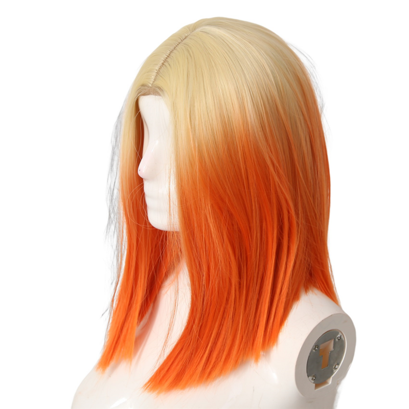 Small Lace Short Straight Hair Synthetic Fiber Wig Ombre Orange Wig Bob Head Wig for Cosplay Event Dressing Nightclub