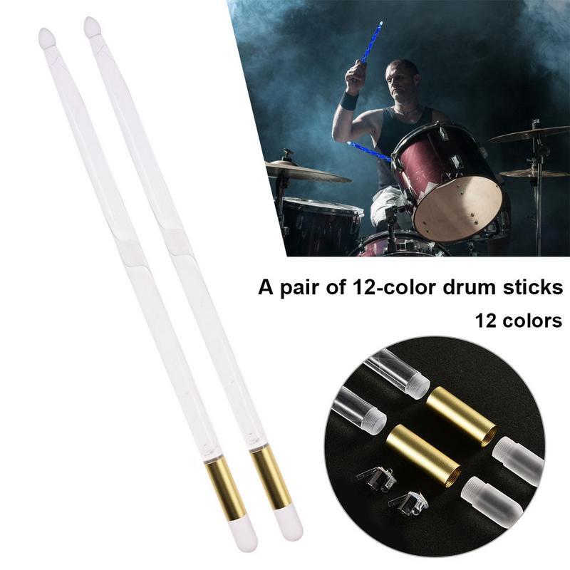 1 pasang tongkat Drum akrilik 5A berubah 12 warna stik Drum Jazz LED bercahaya warna-warni untuk bagian properti performa pesta panggung