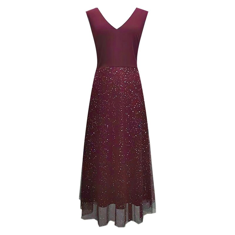 Cocktail Dresses For Women 2024 Elegant Classy A-Line  Mesh Glitter Sparkly Sequins Red Dress Fashion Vintage Midi Party Dress