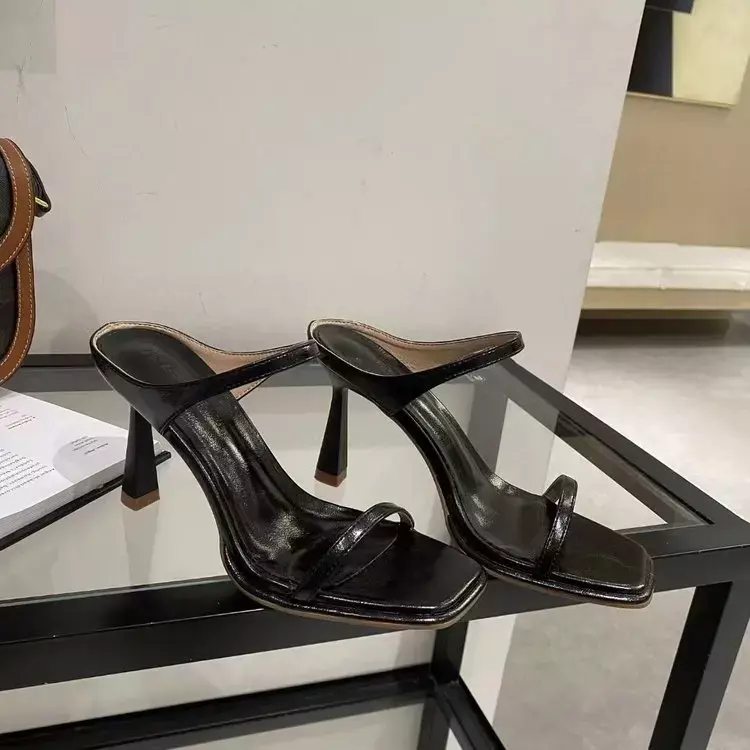 Pantofole da donna nere/argento diapositive scarpe eleganti da donna Sexy tacchi alti sottili décolleté da festa sandali da ufficio estivi diapositive fascia stretta
