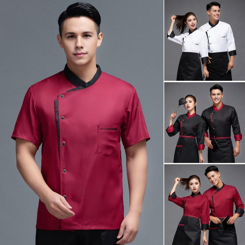 Cook Shirt Stain-resistant Unisex Chef Shirt Stand Collar Short Sleeve Loose Fit Ideal For Kitchen Bakery Restaurant Canteen Top
