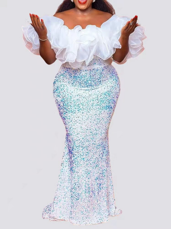 2023 afrikanische Kleider für Frauen Pailletten Hochzeit Dashiki Kleidung Trompete Meerjungfrau lange Maxi Kleid Robe afrikanische Weihnachts kleidung