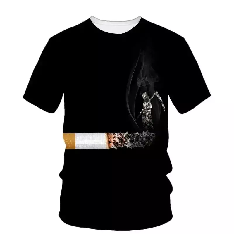 2024 남성용 3D 프린트 담배 패턴 티셔츠, 개성있는 멋진 하라주쿠 O 칼라 반팔 탑 의류, 여름 최신