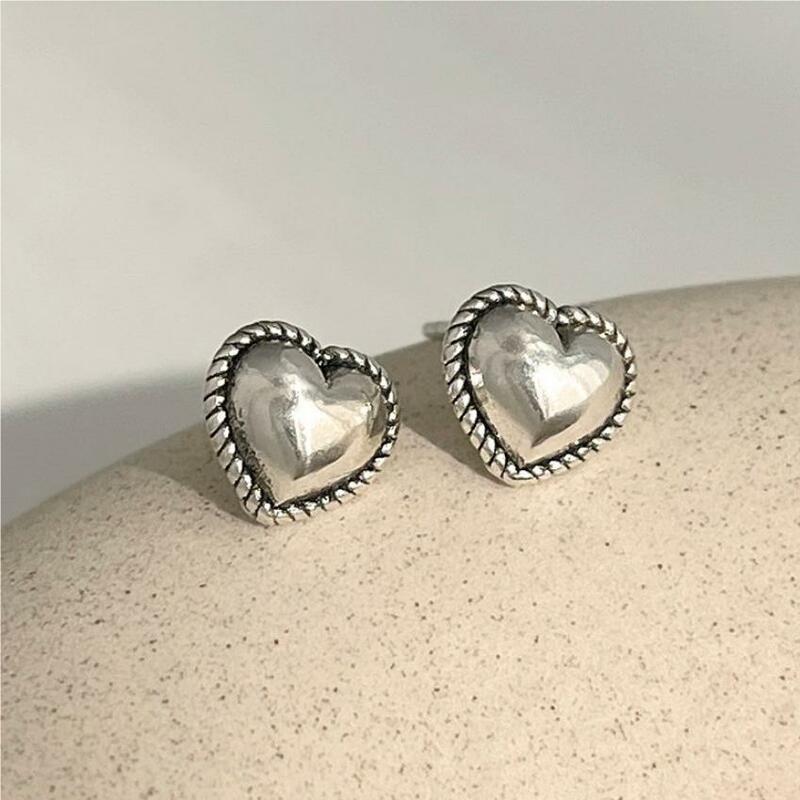 925 srebrne kolczyki w stylu Vintage serce dla kobiet modne kolczyki biżuteria zapobiegają alergii akcesoria imprezowe prezent