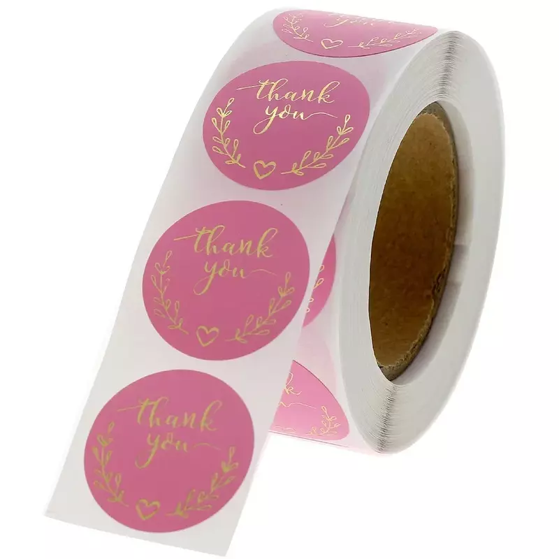 Pink Paper Business Label Sticker, obrigado adesivo para cozimento de embalagens, decoração artesanal, papelaria bonito suprimentos, 1 ", 50-500Pcs