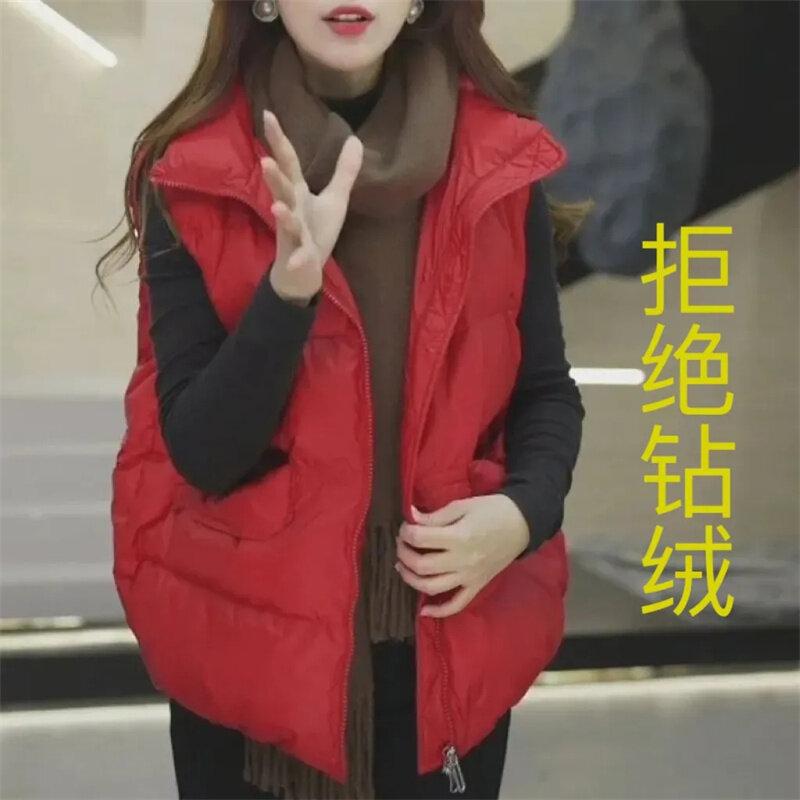 Korean Version Lightweight Down Cotton Jacket Versatile Vest Fashionable Women Plush Loose Fitting Vest Camisole For Casual Wear