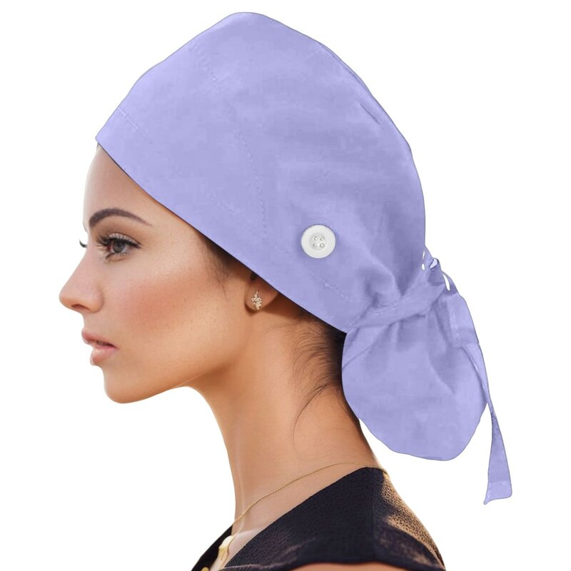 Working Scrub Cap with Button Sweatband Solid Nursing Hat Adjustable Tie Back Elastic Bouffant Hat Head Scarf gorros quirurgicos