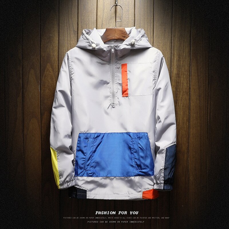 Korean version 2024 new spring men's hooded jacket men's color matching trend loose casual cover baseball clothes men