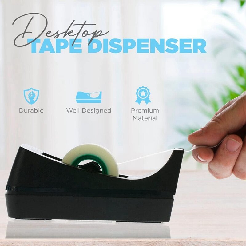 Desktop Tape Dispenser - Non-Skid Base - Weighted Tape Roll Dispenser - Perfect For Office Home School 2 Pack Easy Install
