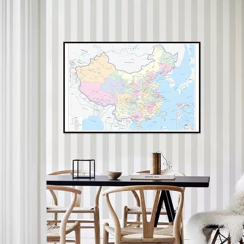 Карта китая с соседними странами холст горизонтальная версия на английском языке семейное украшение учебные принадлежности 594*420 мм