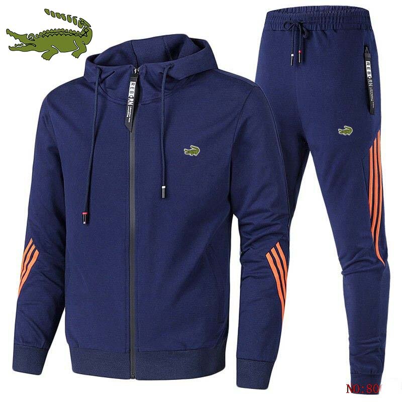 Jaqueta masculina com capuz com zíper, roupa esportiva bordada, estampa moderna, calça esportiva ao ar livre, alta qualidade, 2024
