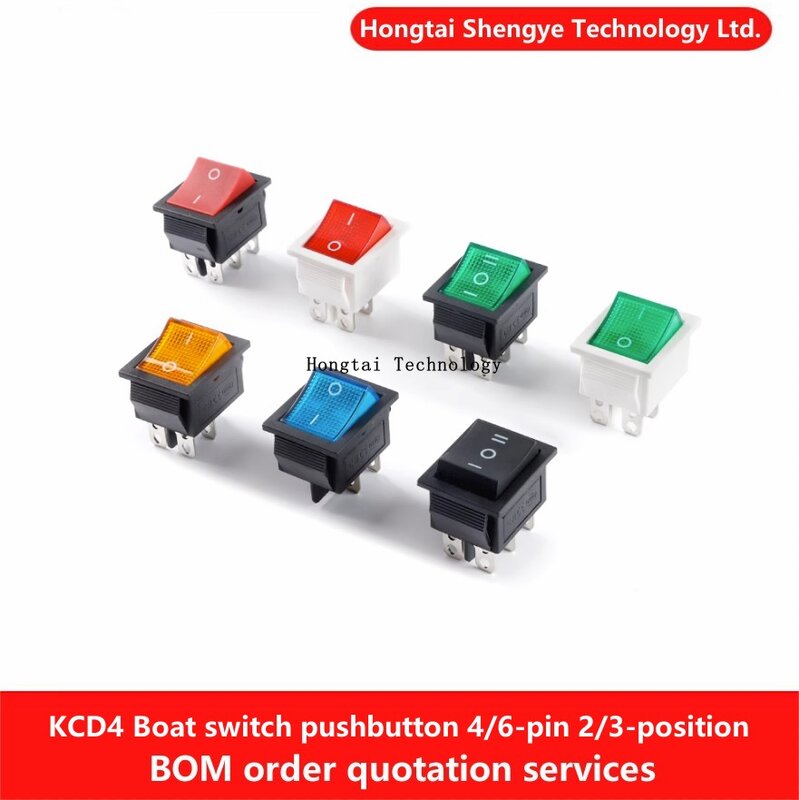 New KCD4 16A 250VAC 20A 125VAC Boat Type Rocker Switch 4/6 Pin 2/3 Positions with Black Red, Green, Blue and Yellow Lights