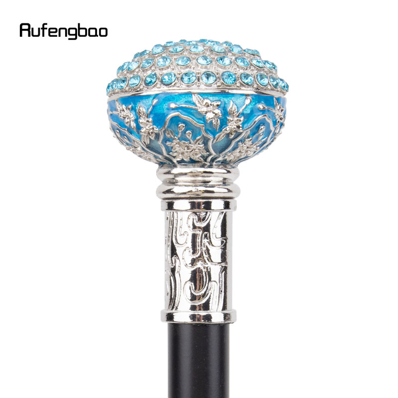 Diamante artificial azul e branco bola bengala, Bastão decorativo de moda, Cavalheiro elegante cosplay cana crosier 92cm