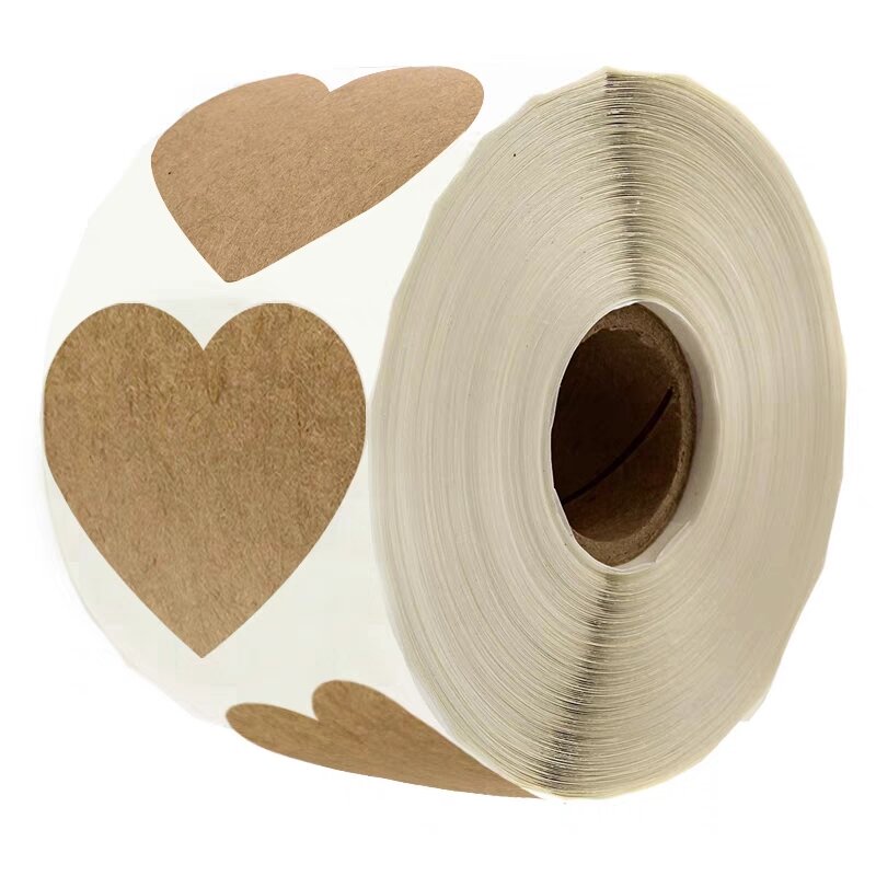 Kraft Paper Love Heart Shaped Sticker 25mm/38mm Seal Labels Stationery Sticker Scrapbooking for Wedding Party Gift Packaging